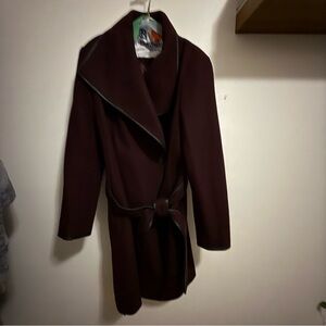 DKNY Women's Dark Burgundy Wool Coat